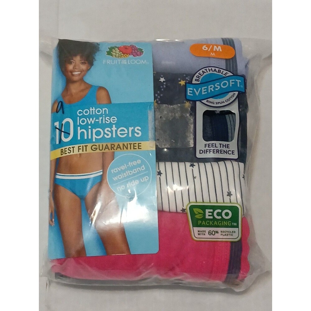 9 Fruit Of Loom Cotton Low-rise Hipster Womens Underwear Size 6/M Opened Pack